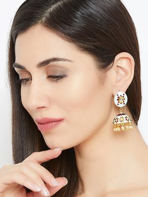 white metal jhumka earring - 16888070 - Standard Image - 4
