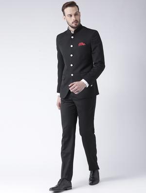 black solid bandhgala blazer - 16891121 - Standard Image - 4