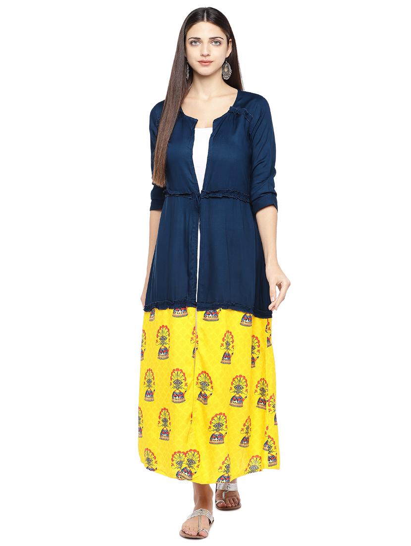 blue viscose aline kurta - 16893428 - Zoom Image - 4