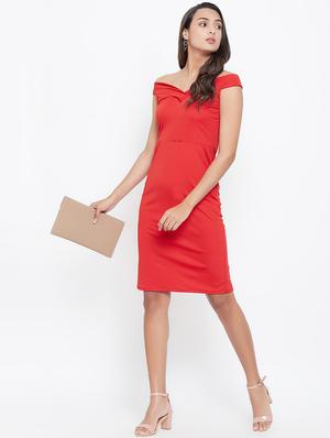 off shoulder solid bodycon dress - 16904632 - Standard Image - 4