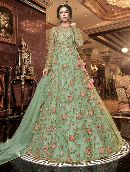 embroidered semi-stitched suit - 16904809 - Standard Image - 1