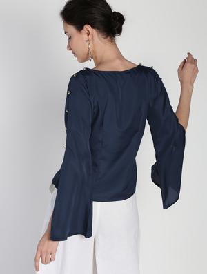 dark blue poly crepe regular top - 16911316 - Standard Image - 4