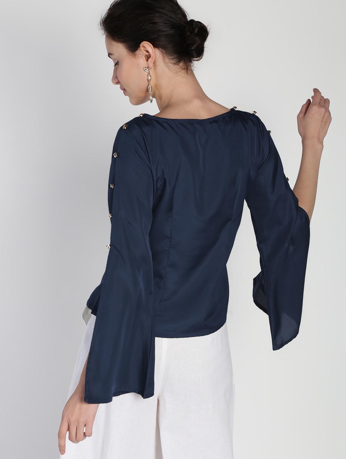 dark blue poly crepe regular top - 16911316 - Zoom Image - 4