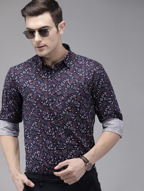 navy blue printed casual shirt - 16912403 - Standard Image - 1