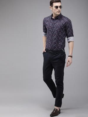 navy blue printed casual shirt - 16912403 - Standard Image - 4