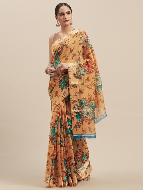 floral woven saree with blouse - 16915942 - Standard Image - 1