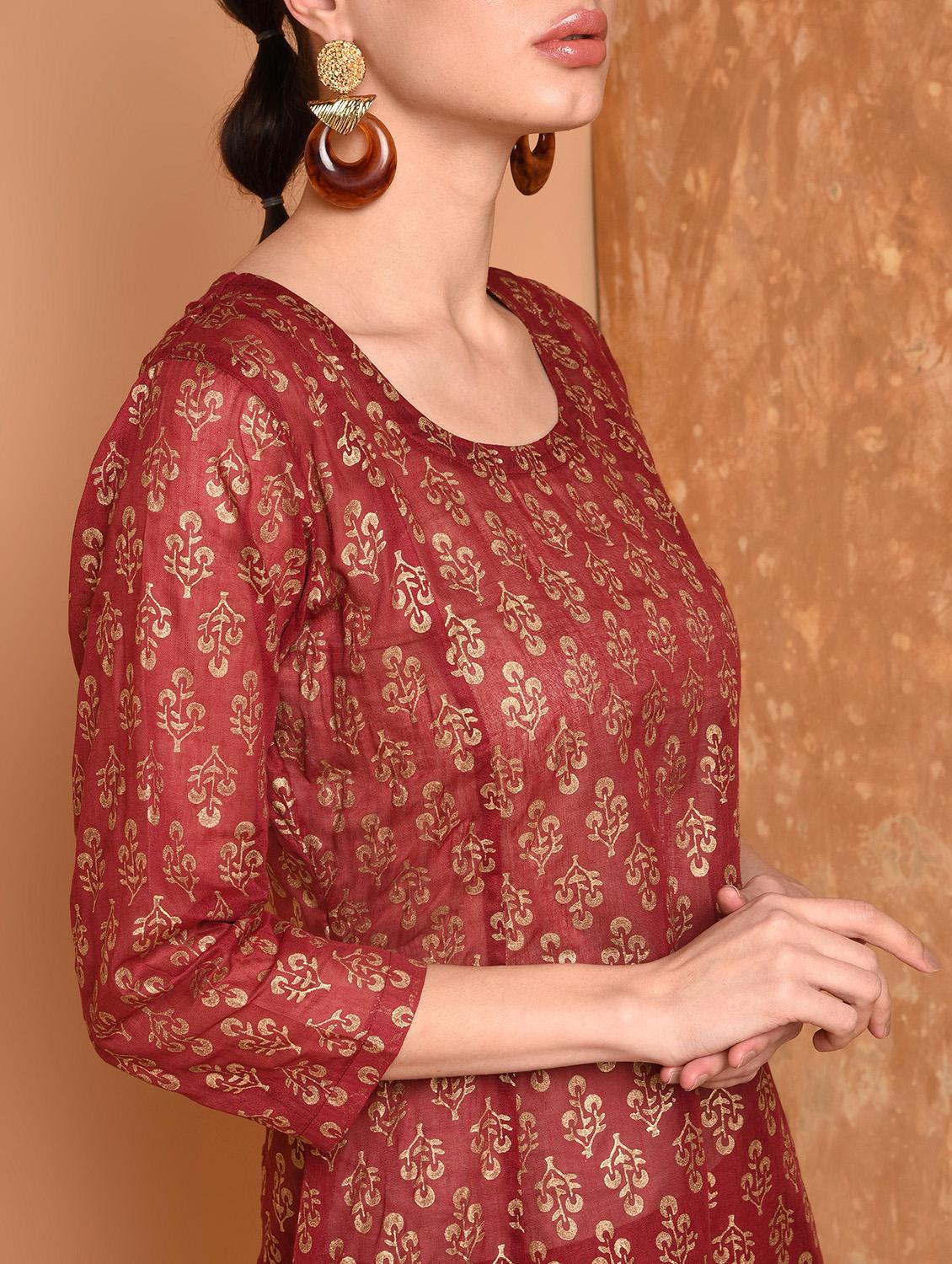 block print kurta dupatta set - 16925386 - Zoom Image - 4