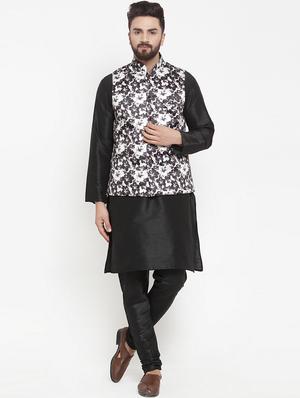 black printed silk nehru jacket - 16927422 - Standard Image - 4