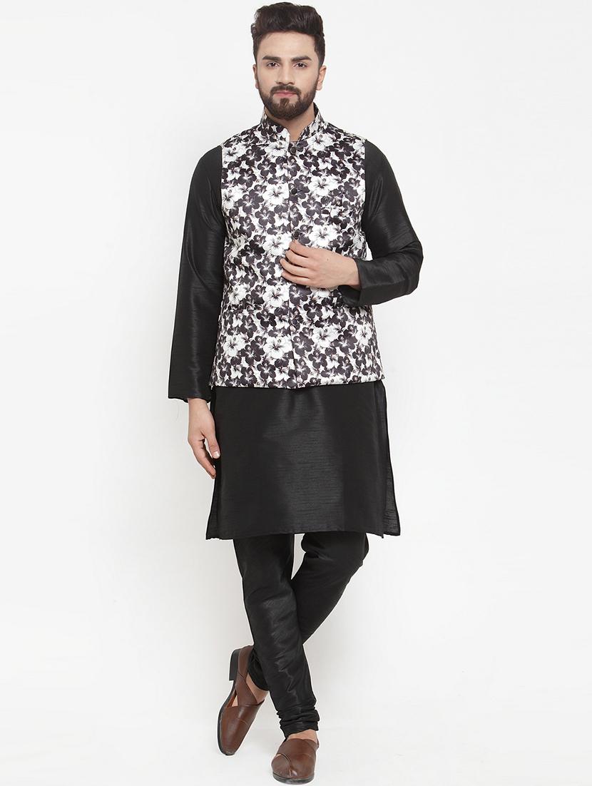 black printed silk nehru jacket - 16927422 - Zoom Image - 4