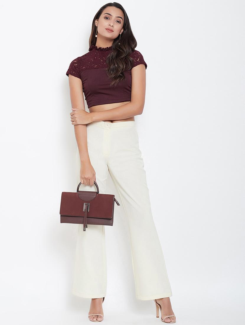 net yoke solid blouse - 16928134 - Zoom Image - 4
