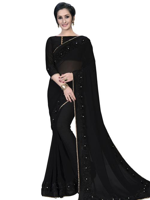 solid bordered saree with blouse - 16936042 - Standard Image - 1