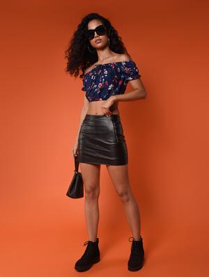 off shoulder floral blouson crop top - 16936311 - Standard Image - 4