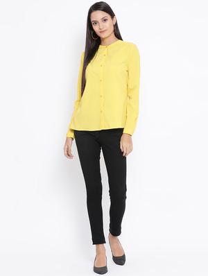 mandarin neck solid shirt - 16936603 - Standard Image - 4