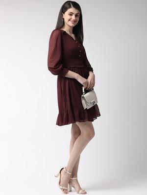 smocked waist dobby flared dress - 16940195 - Standard Image - 4