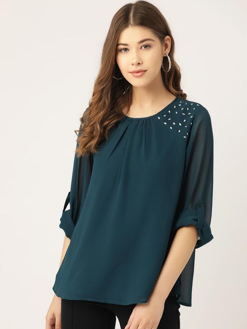 sheer sleeves embellished top - 16940227 - Standard Image - 1
