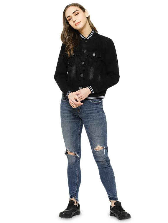 varsity ribbed cropped denim jacket - 16943315 - Zoom Image - 4
