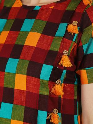 checkered a-line kurta - 16950200 - Standard Image - 4