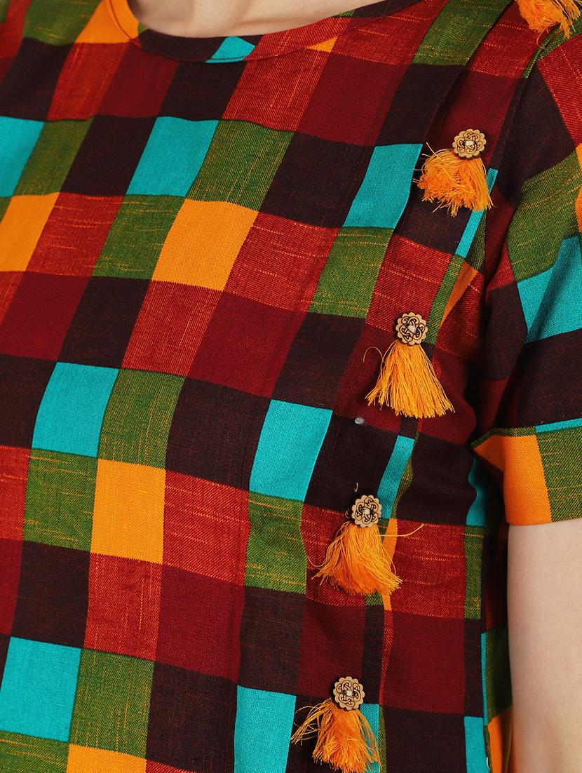 checkered a-line kurta - 16950200 - Zoom Image - 4