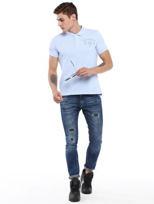 light blue solid polo t-shirt - 16950217 - Standard Image - 4