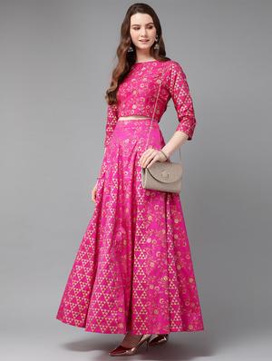 foil print panelled lehenga - 16953120 - Standard Image - 4