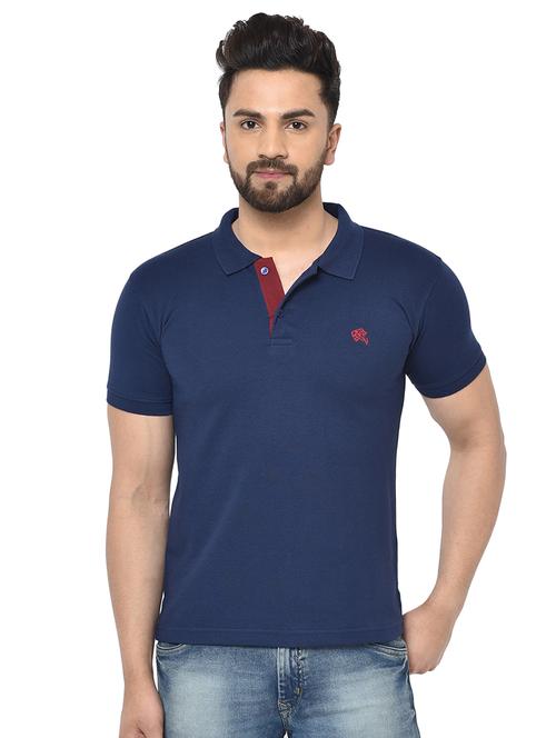 navy blue solid polo t-shirt - 16968266 - Standard Image - 1