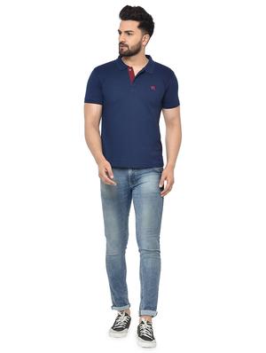 navy blue solid polo t-shirt - 16968266 - Standard Image - 4