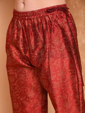 red chanderi kurta palazzo set - 16974613 - Standard Image - 7