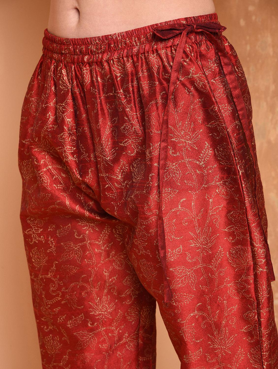 red chanderi kurta palazzo set - 16974613 - Zoom Image - 7