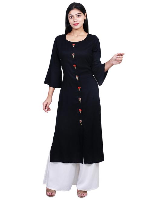 bell sleeves solid straight kurta - 16976358 - Standard Image - 1