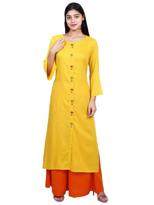 bell sleeves solid straight kurta - 16976359 - Standard Image - 1