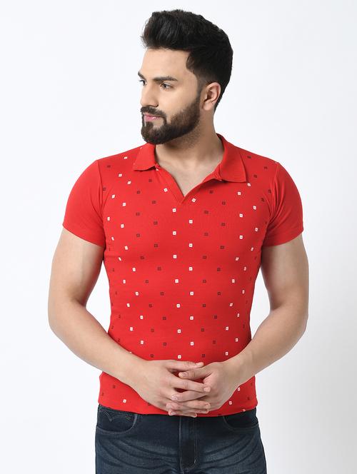 red printed collared t-shirt - 16976885 - Standard Image - 1