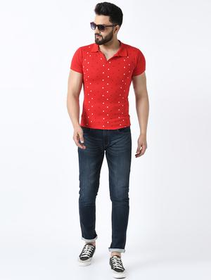 red printed collared t-shirt - 16976885 - Standard Image - 4