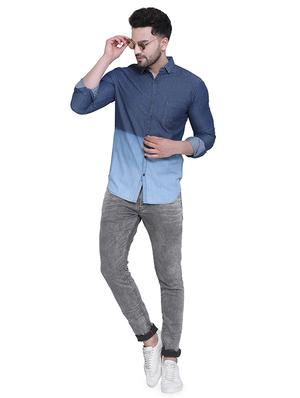 blue ombre denim casual shirt - 16979341 - Standard Image - 4