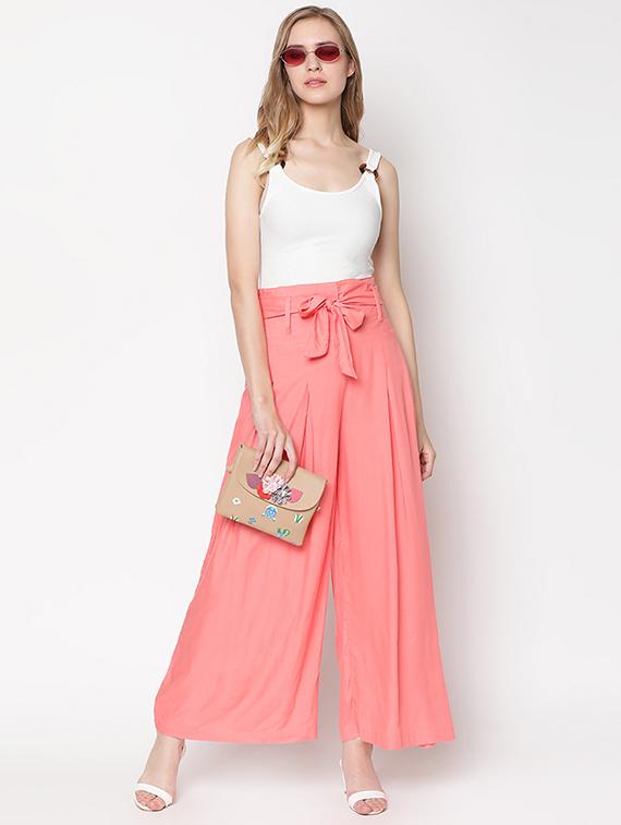 tie up waist flared palazzo - 16979707 - Zoom Image - 4