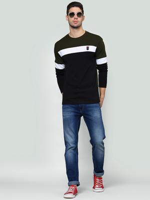 olive green color block cut & sew t-shirt - 16981761 - Standard Image - 4