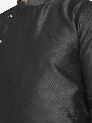 black silk blend kurta pyjama set - 16981922 - Standard Image - 4