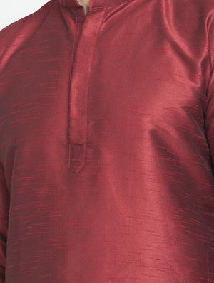 maroon silk blend kurta pyjama set - 16981930 - Standard Image - 4