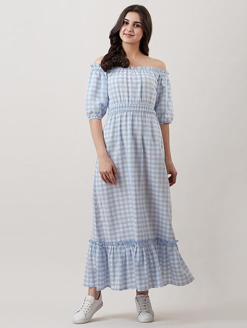 off shoulder checkered maxi dress - 16983108 - Very Small Image - 1