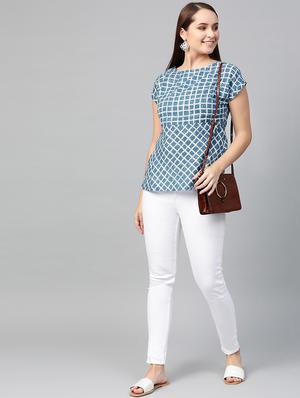 round neck checkered top - 16983788 - Standard Image - 4
