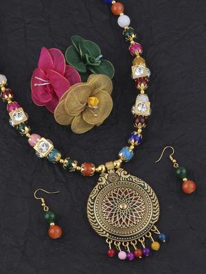 multi colored metal long necklace - 16983962 - Standard Image - 4