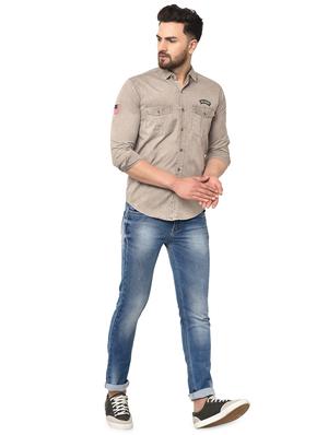 brown faded denim casual shirt - 16985273 - Standard Image - 4