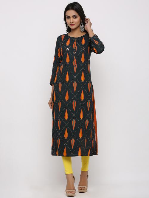 block print straight kurta - 16987202 - Standard Image - 1