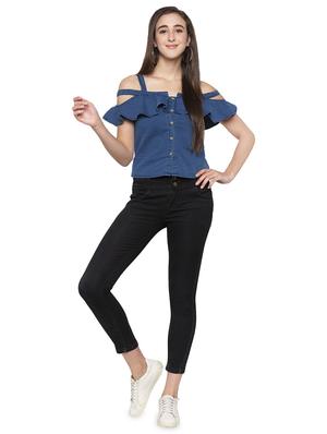 shoulder strap ruffle detail denim top - 16989840 - Standard Image - 4
