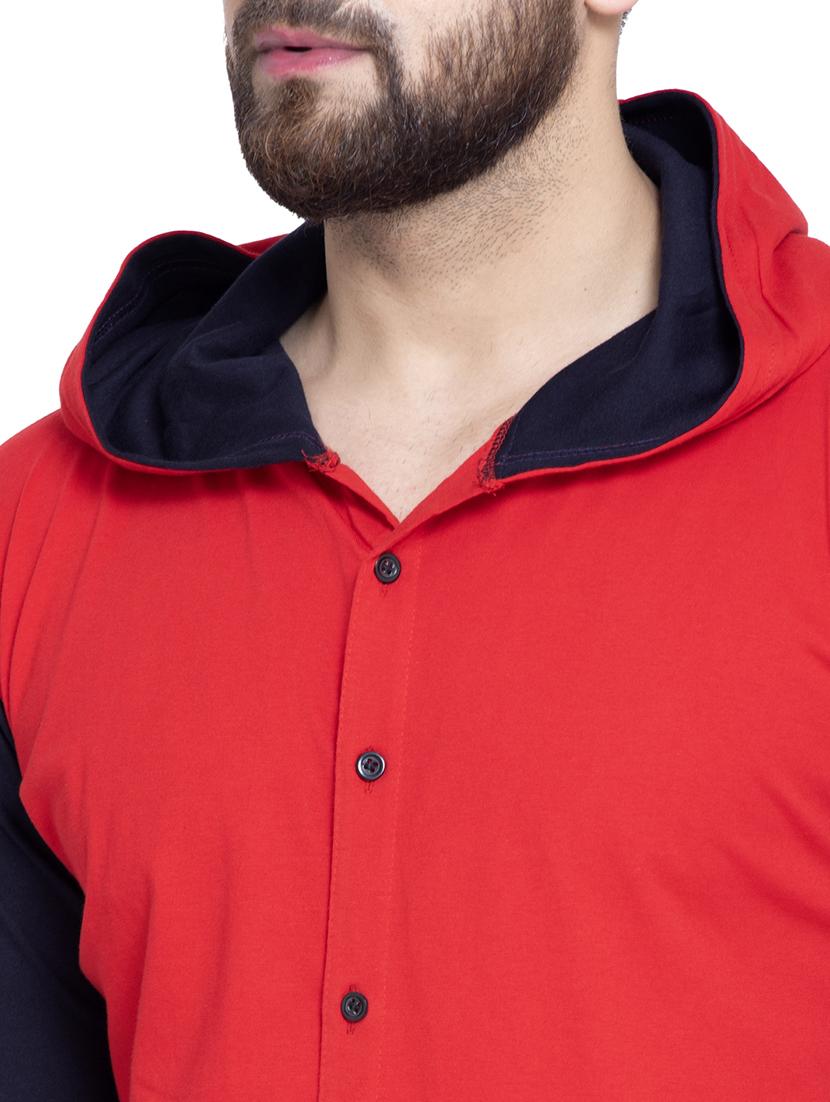 red color block hooded t-shirt - 16990250 - Zoom Image - 4