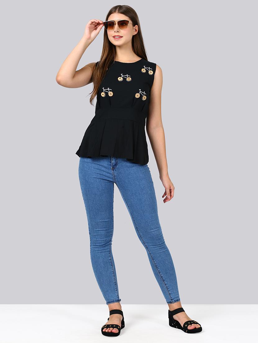 button embellished peplum top - 16991366 - Zoom Image - 4