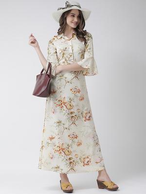flute sleeves floral maxi dress - 16995805 - Standard Image - 4