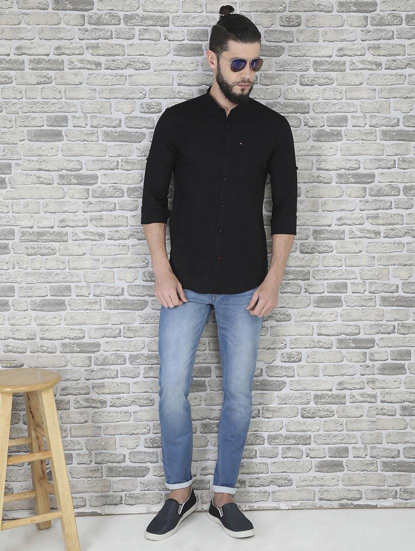 black solid casual shirt - 17011625 - Zoom Image - 4