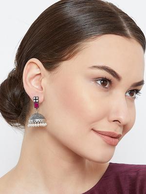 red brass jhumka earring - 17012097 - Standard Image - 4
