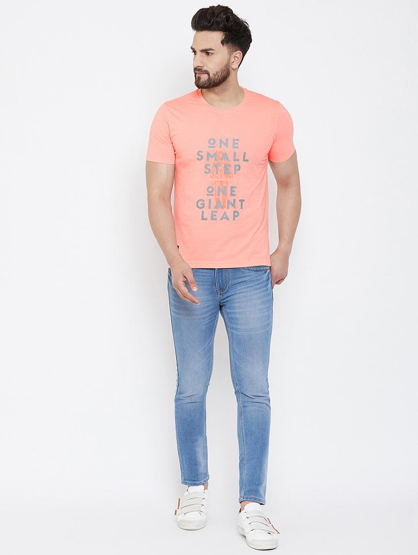 peach typographic chest print t-shirt - 17013702 - Zoom Image - 4