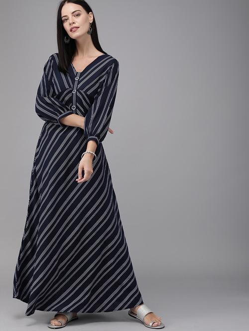v-neck striped maxi dress - 17015384 - Very Small Image - 1
